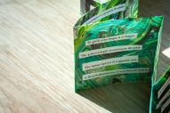 green accordian book, done with suminagashi and collaged poem
